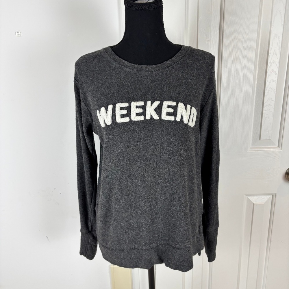 Royce Brand Womens Gray Weekend Terry Knit Long Sleeve Crew Neck Sweatshirt Med